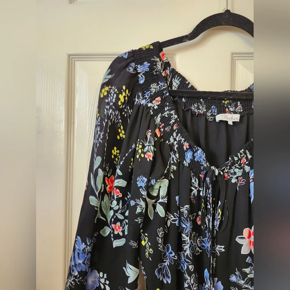 Parker Navy Blue Floral Long Sleeve Short Romper S